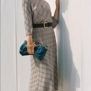 NWT Zara Plaid MIDI Dress- Ecru/ Black